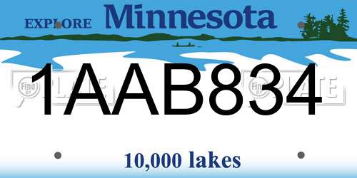 1AAB834 Minnesota License Plate