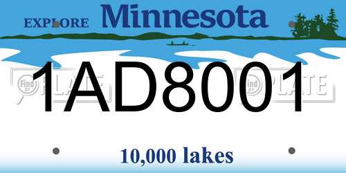 1AD8001 Minnesota License Plate