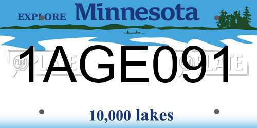 1AGE091 Minnesota License Plate