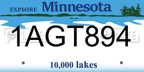 1AGT894 Minnesota License Plate
