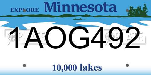 1AOG492 Minnesota License Plate