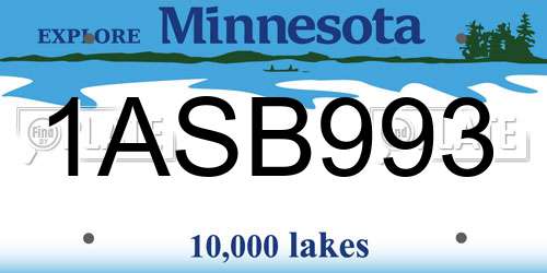 1ASB993 Minnesota License Plate
