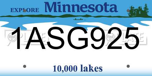 1ASG925 Minnesota License Plate