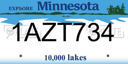 1AZT734 Minnesota License Plate