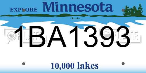 1BA1393 Minnesota License Plate