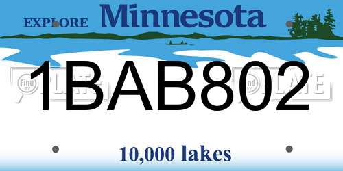 1BAB802 Minnesota License Plate