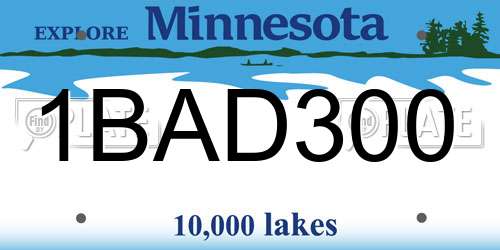 1BAD300 Minnesota License Plate