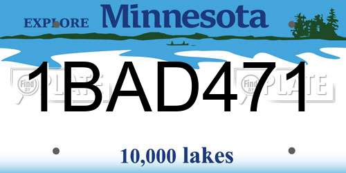 1BAD471 Minnesota License Plate