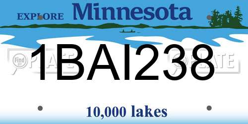 1BAI238 Minnesota License Plate
