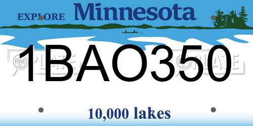 1BAO350 Minnesota License Plate