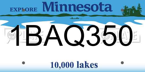 1BAQ350 Minnesota License Plate