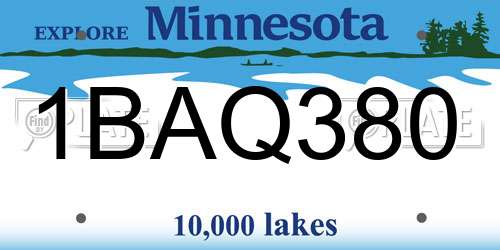 1BAQ380 Minnesota License Plate