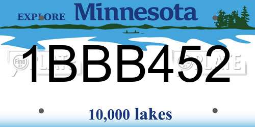 1BBB452 Minnesota License Plate