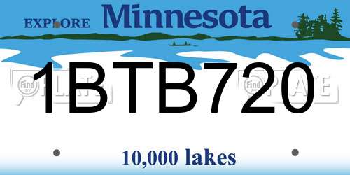 1BTB720 Minnesota License Plate
