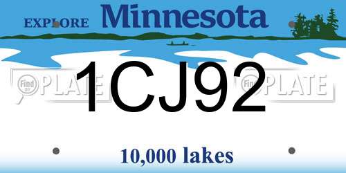 1CJ92 Minnesota License Plate