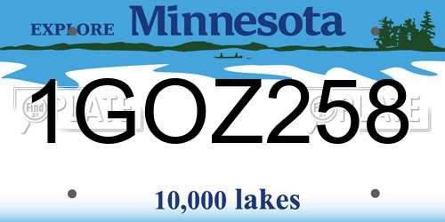 1GOZ258 Minnesota License Plate