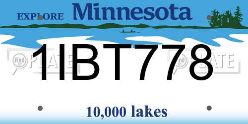 1IBT778 Minnesota License Plate