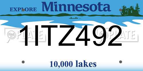 1ITZ492 Minnesota License Plate