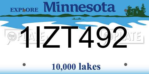 1IZT492 Minnesota License Plate