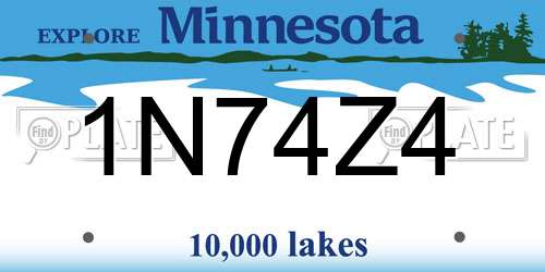 1N74Z4 Minnesota License Plate