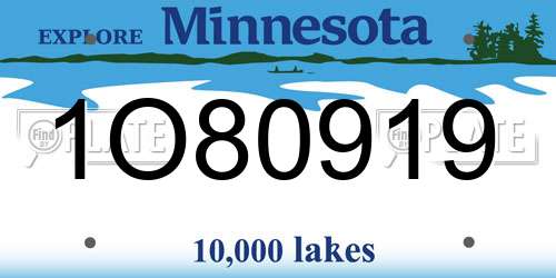 1O80919 Minnesota License Plate
