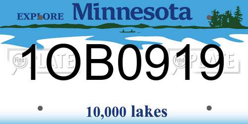 1OB0919 Minnesota License Plate