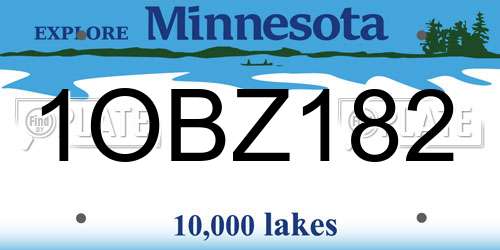 1OBZ182 Minnesota License Plate