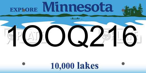 1OOQ216 Minnesota License Plate