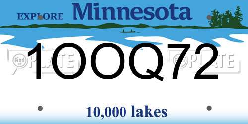 1OOQ72 Minnesota License Plate