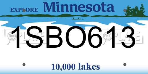 1SBO613 Minnesota License Plate
