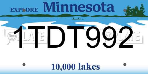 1TDT992 Minnesota License Plate