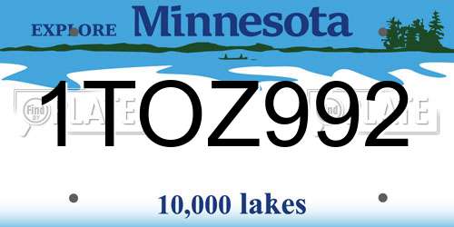 1TOZ992 Minnesota License Plate