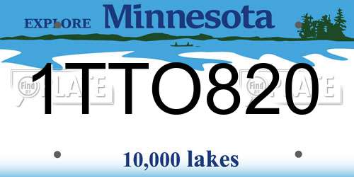 1TTO820 Minnesota License Plate