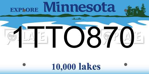 1TTO870 Minnesota License Plate