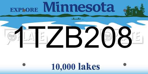 1TZB208 Minnesota License Plate