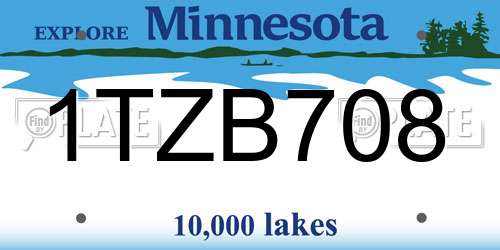 1TZB708 Minnesota License Plate