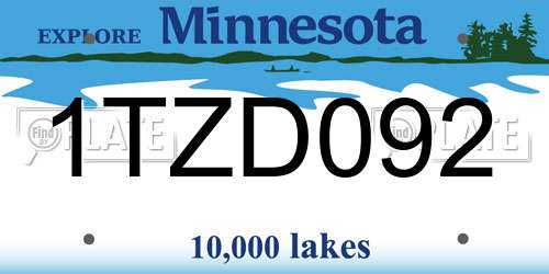 1TZD092 Minnesota License Plate