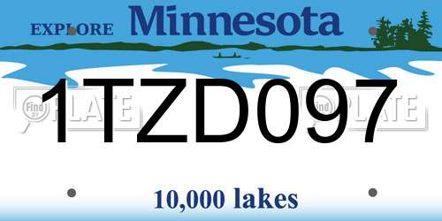 1TZD097 Minnesota License Plate