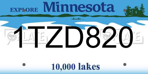 1TZD820 Minnesota License Plate