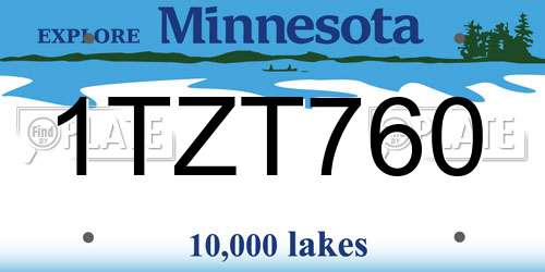 1TZT760 Minnesota License Plate
