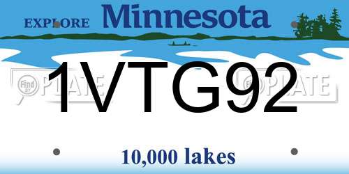 1VTG92 Minnesota License Plate