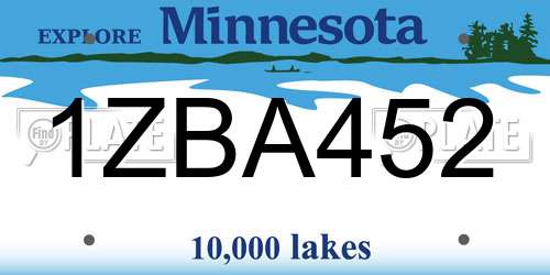 1ZBA452 Minnesota License Plate