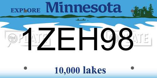 1ZEH98 Minnesota License Plate