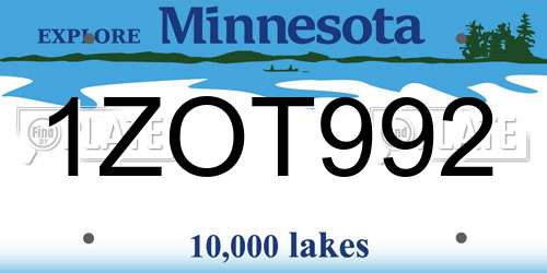 1ZOT992 Minnesota License Plate