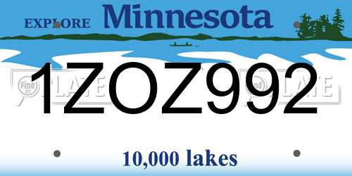 1ZOZ992 Minnesota License Plate