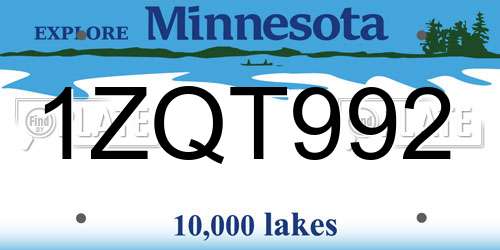 1ZQT992 Minnesota License Plate