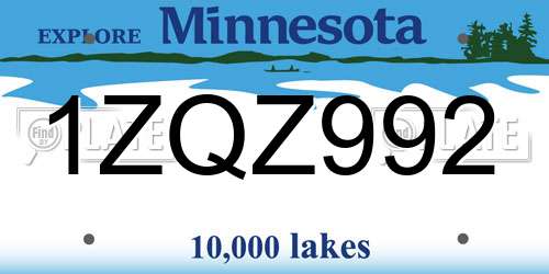 1ZQZ992 Minnesota License Plate