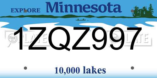 1ZQZ997 Minnesota License Plate
