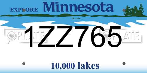 1ZZ765 Minnesota License Plate
