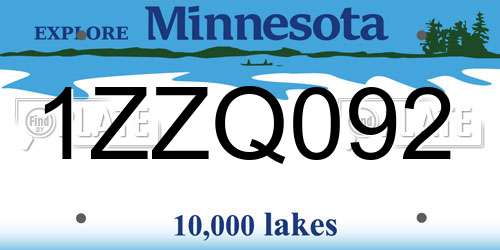 1ZZQ092 Minnesota License Plate